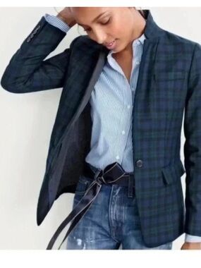 J.Crew Regent Blazer 6 P Green Navy Tartan Plaid Wool Preppy Polka Dot Lined